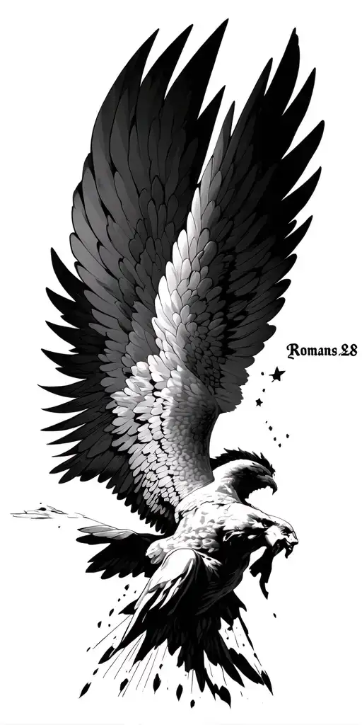 "Romans 8:28" Icarus falling from the sky tattoo design idea