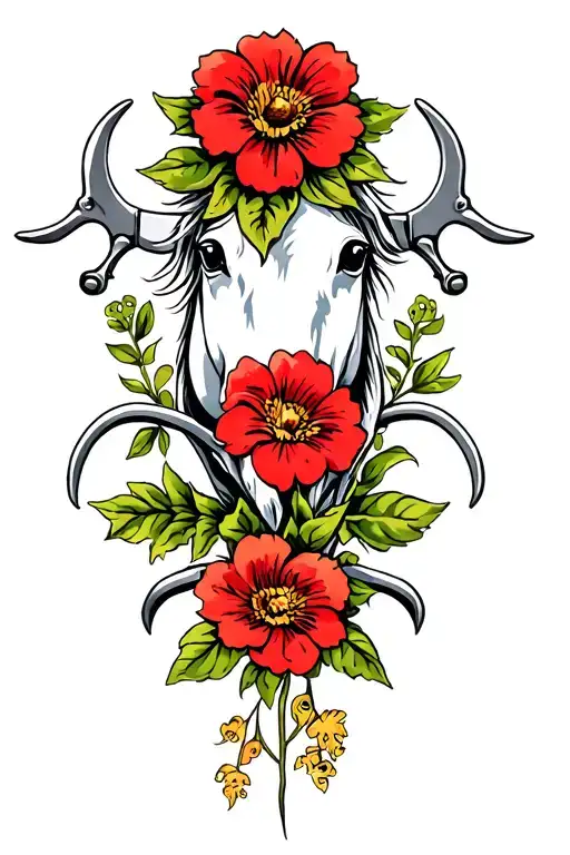 horses spurs flowers tattoo design idea