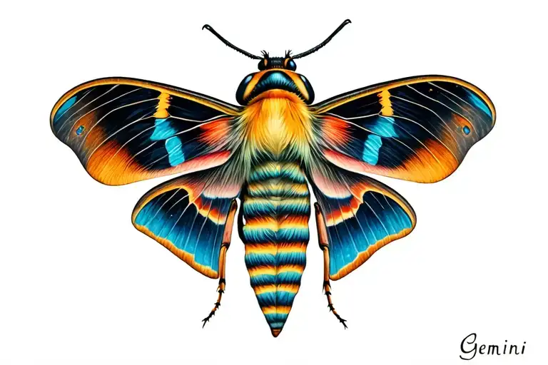 moth with Gemini symbol tattoo design idea