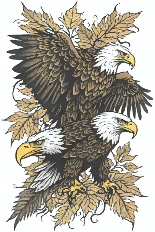 Eagle bright fall leaves tattoo design idea