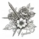 WOOL AND KNITTING NEEDLES WITH MESSAGE: BLESSING GRANDMA tattoo design idea