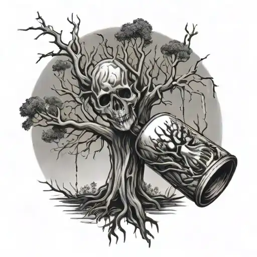 a dead tree being suffocated by "bottled emotions" tattoo design idea
