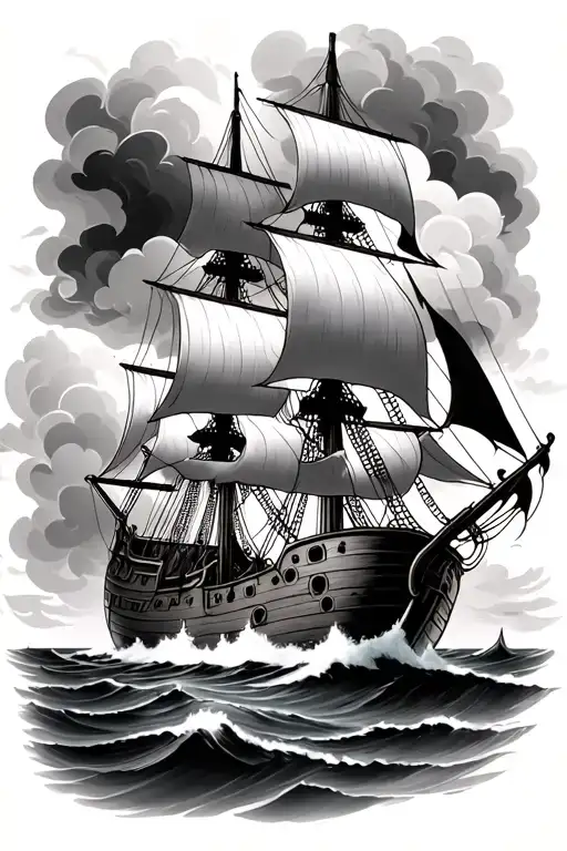 black Pearl pirate ship sailing through stormy tattoo design idea