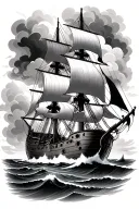 black Pearl pirate ship sailing through stormy tattoo design idea