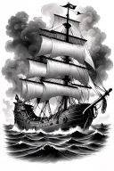black Pearl pirate ship sailing through stormy tattoo design idea
