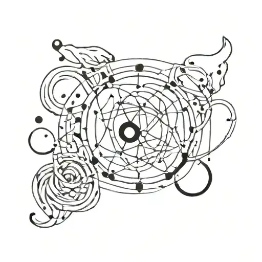 zodiac constellation leo, pisces, aries, and virgo entwined uniquely  tattoo design idea