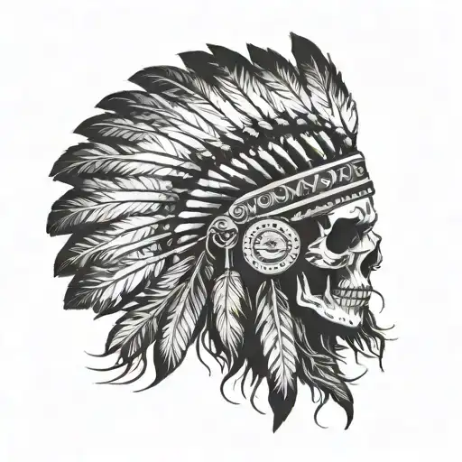native american headdress being worn skull wearing tattoo design idea
