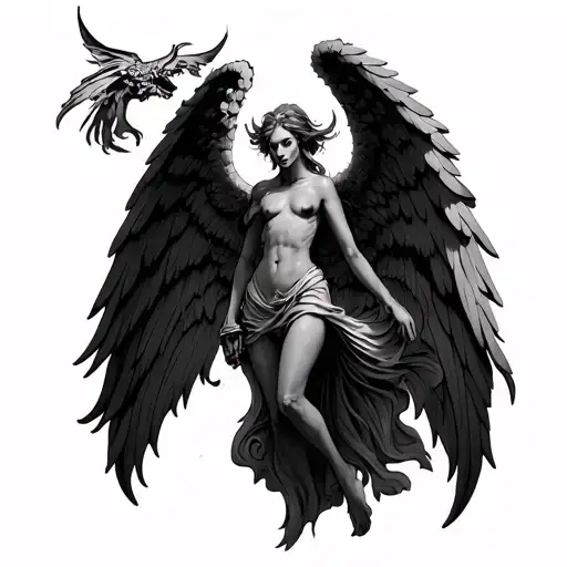 angel killing demon tattoo design idea