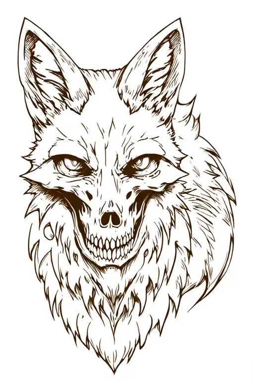  Zombie Fox with skull face tattoo design idea