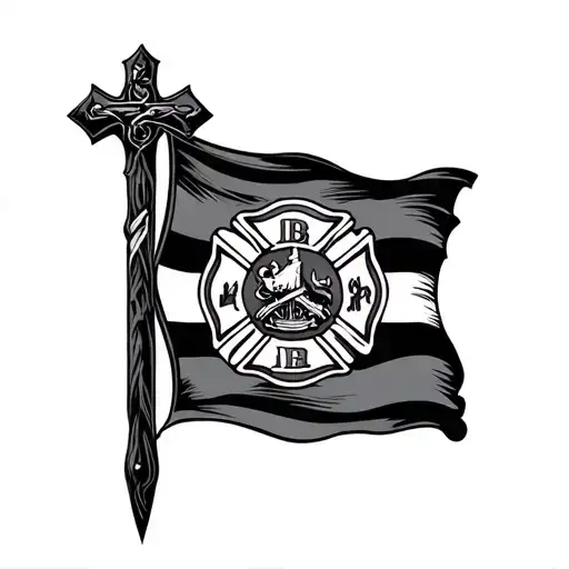 cross with firefighter flag inside tattoo design idea