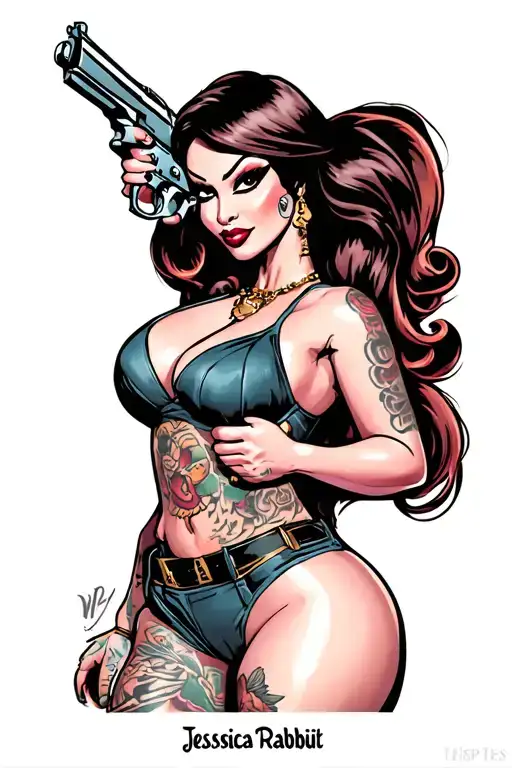 "Dimps" gangster jessica rabbit Holding a tattoo gun tattoo design idea