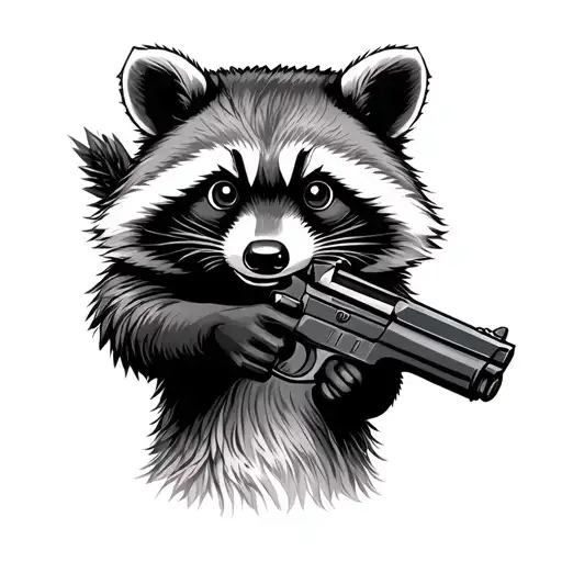 raccoon with gun intertwined tattoo design idea