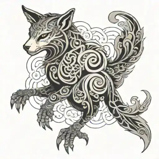 A mystical animal inspired by Japanese tattoo flash, with a modern twist and intricate patterns tattoo design idea