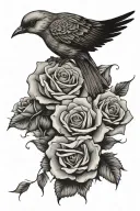 rose star cloud bird tattoo design idea