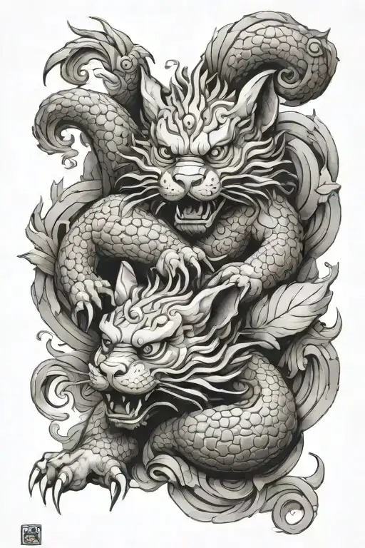 pixiu and foodog tattoo design idea