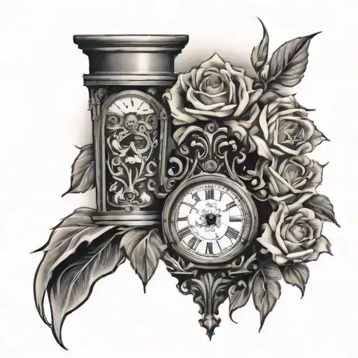 Jesus and roses and a grandfather clock tattoo design idea