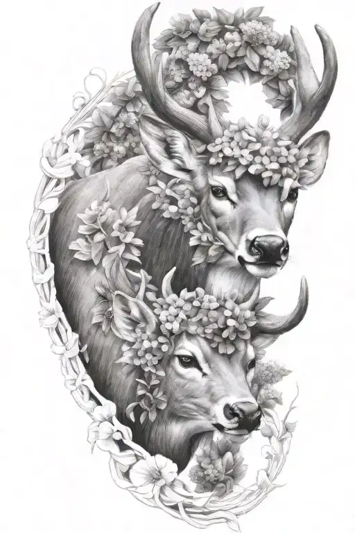 whitetail deer wrapped in lilacs tattoo design idea