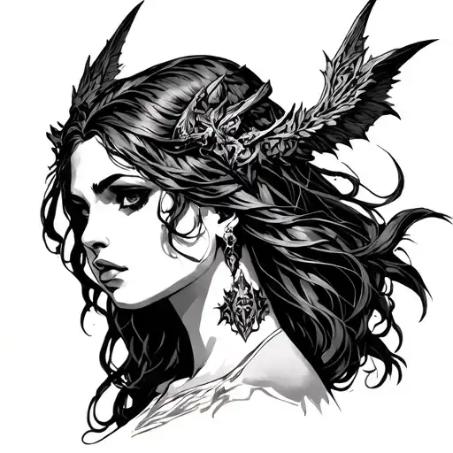 need a sketch of a tattoo of Lilith from Diablo 4 only the head tattoo design idea