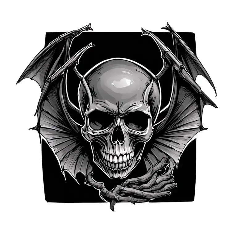 small skull with bat wings flying tattoo design idea