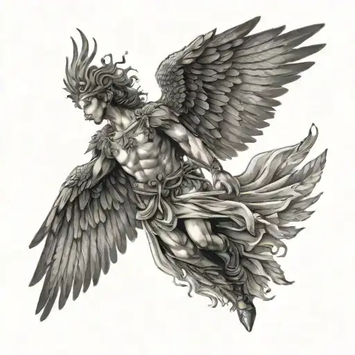 a winter flight of icarus with ice wings spread wide tattoo design idea