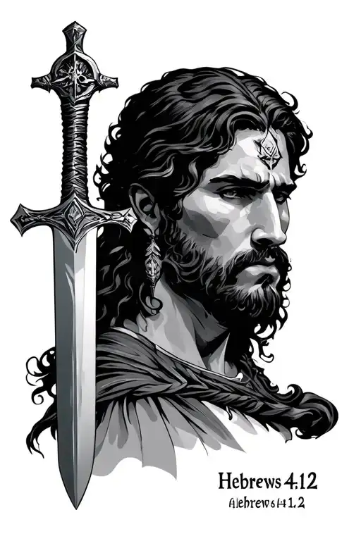 double edged sword with hebrews 4:12 tattoo design idea