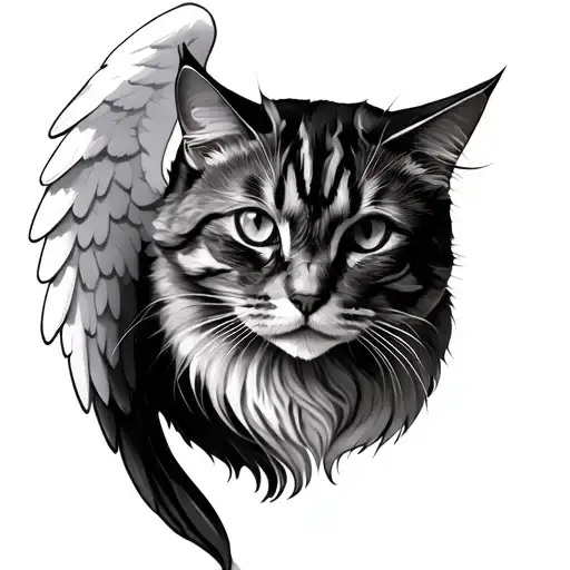 cat with angel wings tattoo design idea