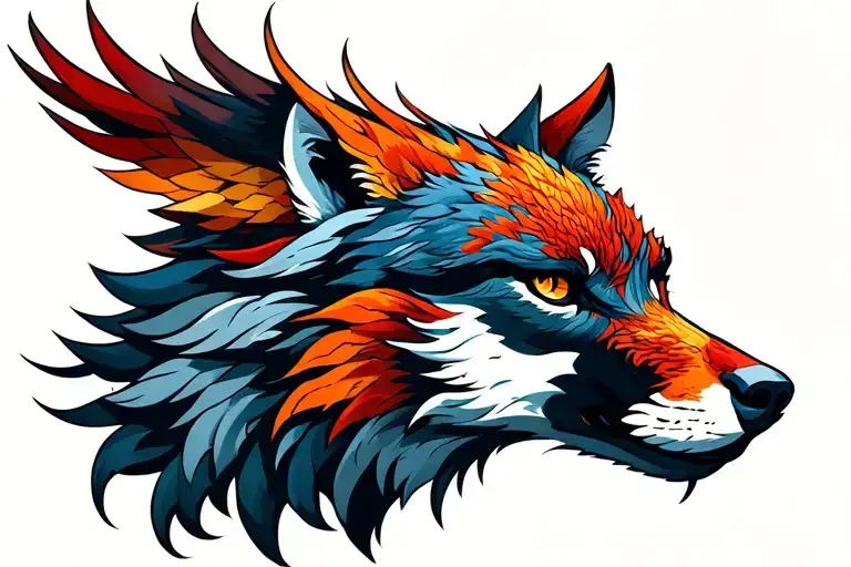 phoenix background wolf head emerging tattoo design idea