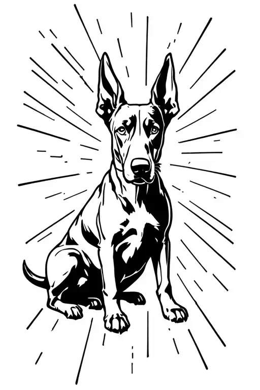 A bold black outline tattoo design of Cerberus, the three-headed Doberman dog, in a minimalist “see no evil, hear no evi tattoo design idea