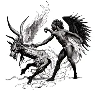 African angel fighting a demon  tattoo design idea