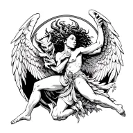 African angel fighting a demon  tattoo design idea