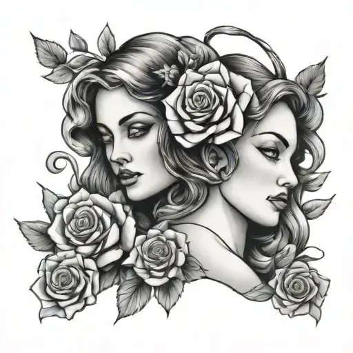 Gemini rose lady head tattoo design idea