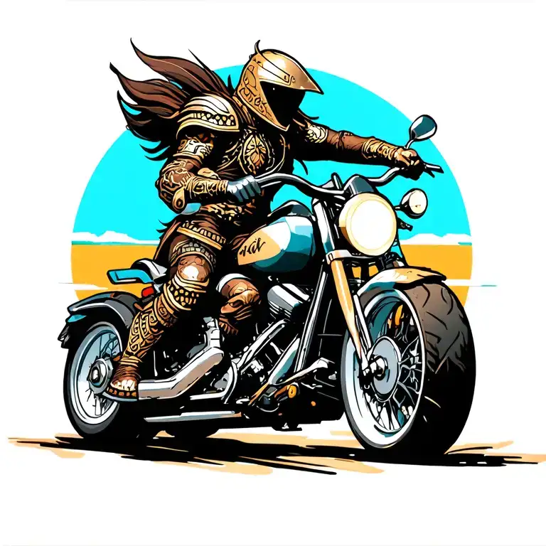 warrior riding motorcycles tattoo design idea