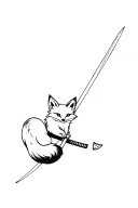 A small fox spinning in a katana swords drawn tattoo design idea