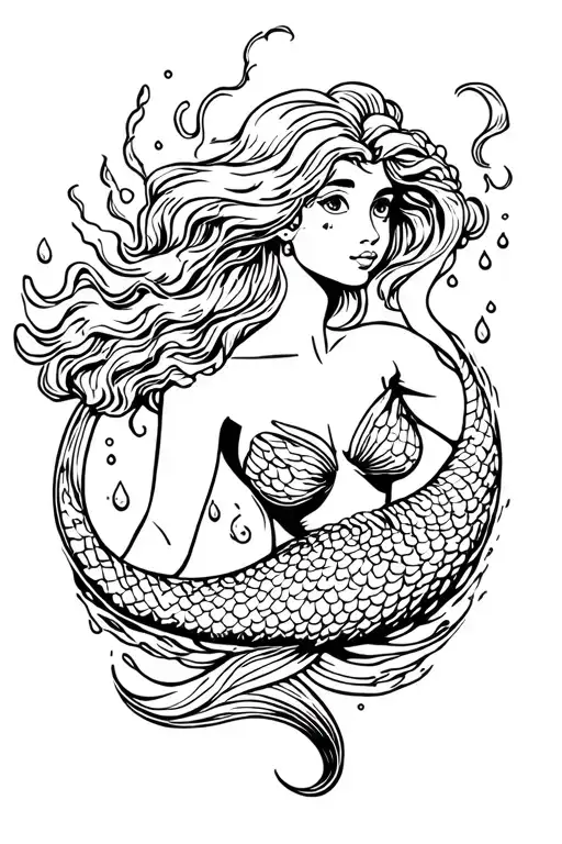 little mermaid swimming tattoo design idea