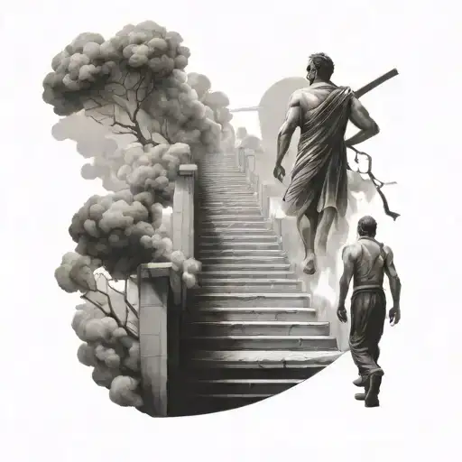 man walking the stairs to heaven  tattoo design idea