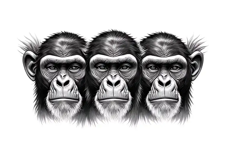 3 monkey see no evil speak no evil hear no evil portrait tattoo design idea