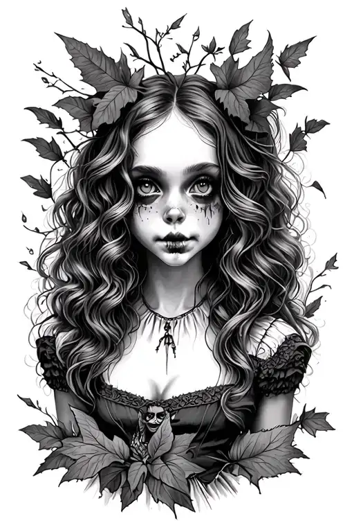 horror Alice in wonderland fall tattoo design idea