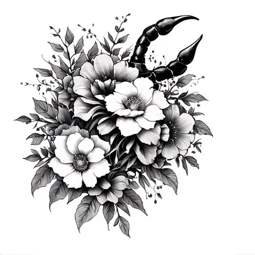 Create me a vertebral colone tattoo for girls with the signs of the Lion Scorpion Gemini Taurus Flowers which starts from tattoo design idea