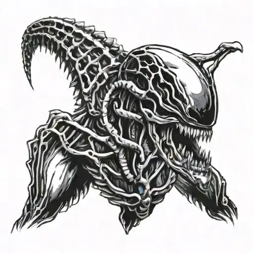 xenomorph eating a human head tattoo design idea
