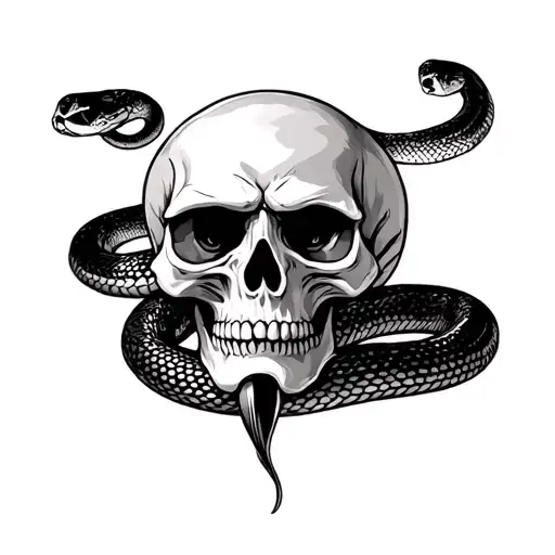skull and snake sad face tattoo design idea