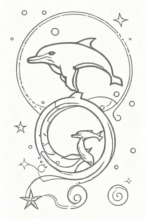 dolphin and sand dollar in the shape of a semi colon tattoo design idea