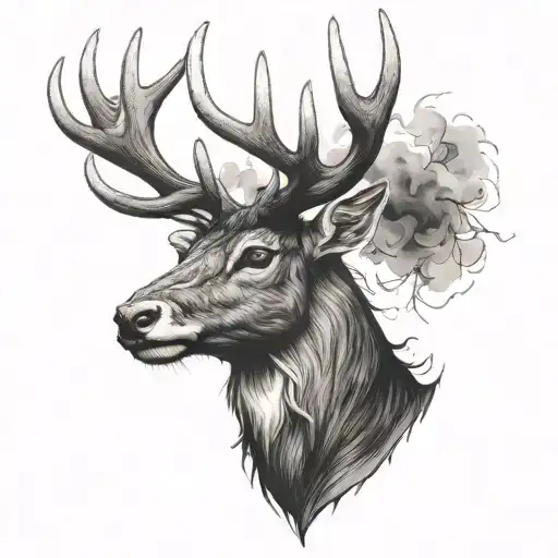 stag head surrounded tattoo design idea