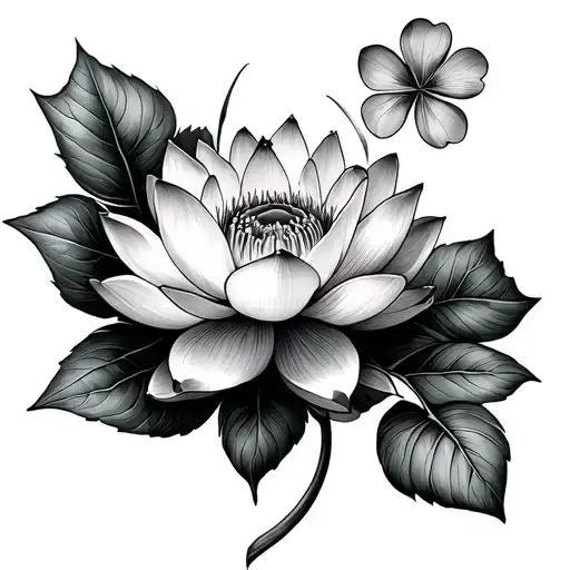 lotus flower and clover leaf clover tattoo design idea