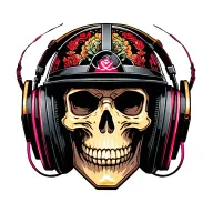 samuraï skull with helmet wearing headphones with neon tattoo design idea