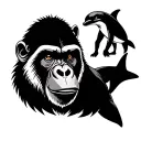 separate animals: Dolphin, Wolf, Chimp, Gorilla tattoo design idea