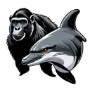 separate animals: Dolphin, Wolf, Chimp, Gorilla tattoo design idea