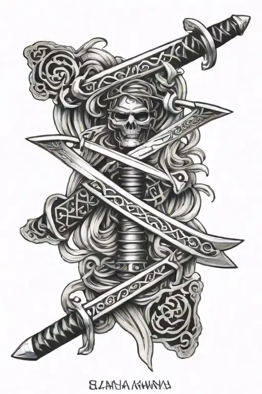 two katana crossed swords tattoo design idea