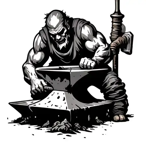 blacksmith knocks out spirits in an anvil tattoo design idea