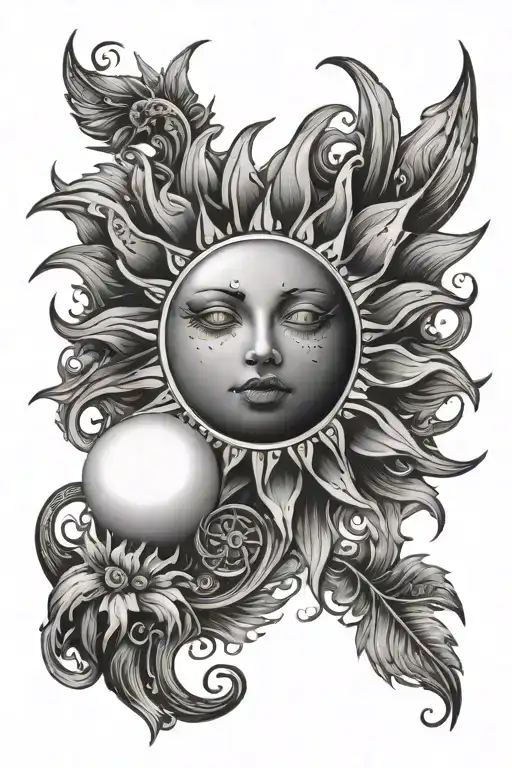 sun and mood tattoo design idea