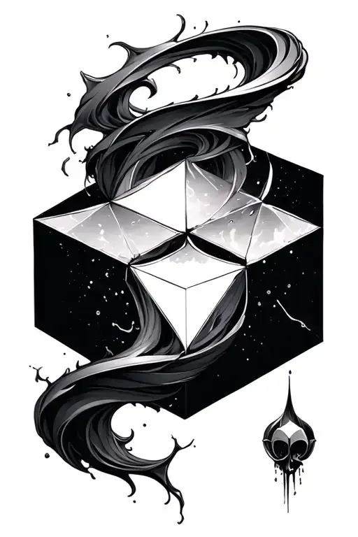 spining cube down the spine tattoo design idea